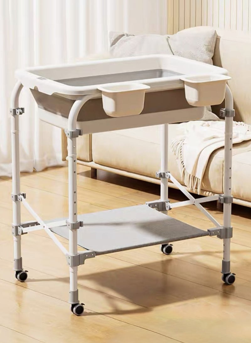 WALALLA Movable Portable Newborn Baby Multifunctional Heightened Baby Basin Infant Shower Bathtub with Wheels,With Storage Baskets,for Infant and Newborn - Image 1